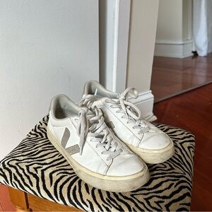 Veja Campos White Leather Casual Sneakers Size 8